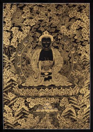 24K Gold Style Original Hand Painted Amitabha Buddha Thangka | Wall Decor Painting